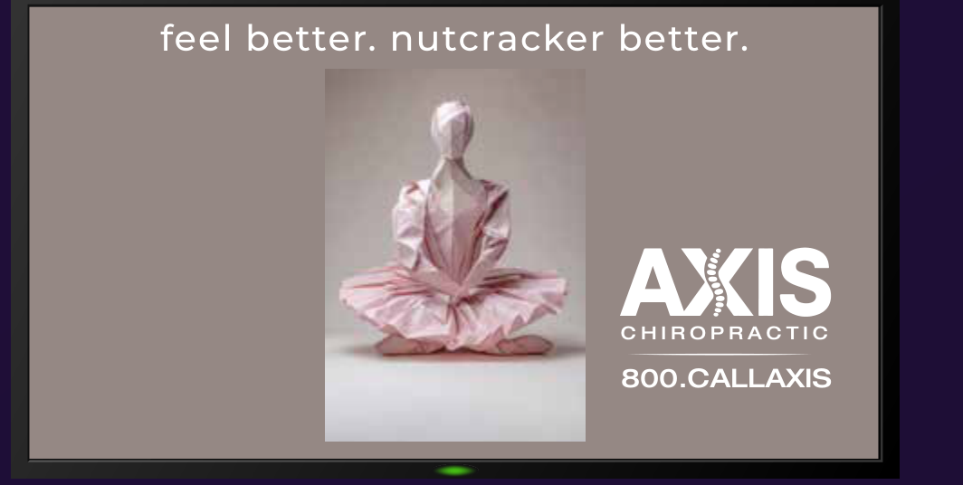 AXIS campaign on a television screen — feel better, nutcracker better