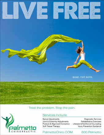 Palmetto Live Free campaign — dancer leaping with green scarf